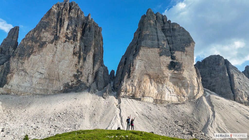 Vista de Tre Cime di Lavaredo no caminho da Trilha