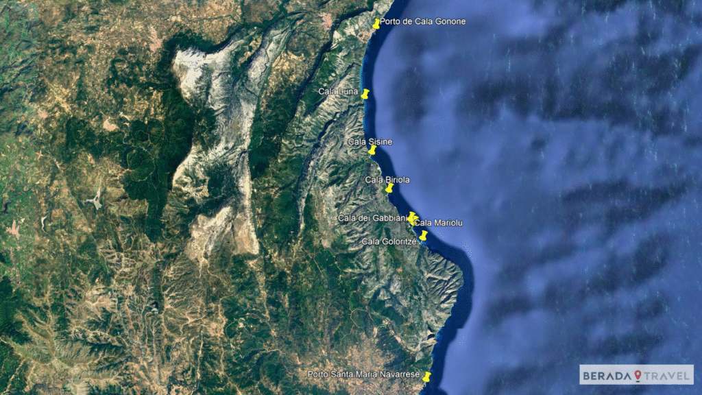 Mapa das praias: Costa de Baunei
